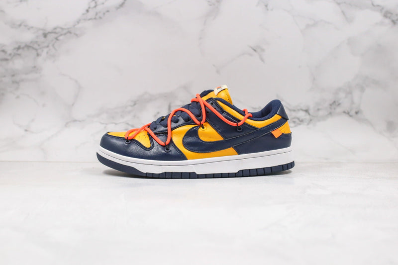 Nike Dunk Low Off White University Gold Mindnight Navy - ELEGANZ OUTLET