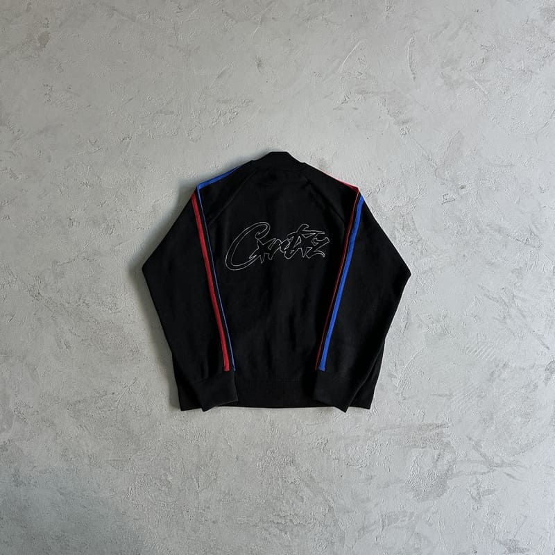 Corteiz Knit Zip Up Fleece Black/Red/Blue 