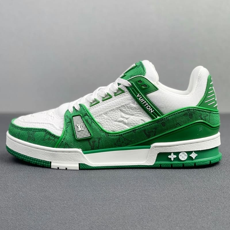 Louis Vuitton Trainer Green Monogram Denim White 