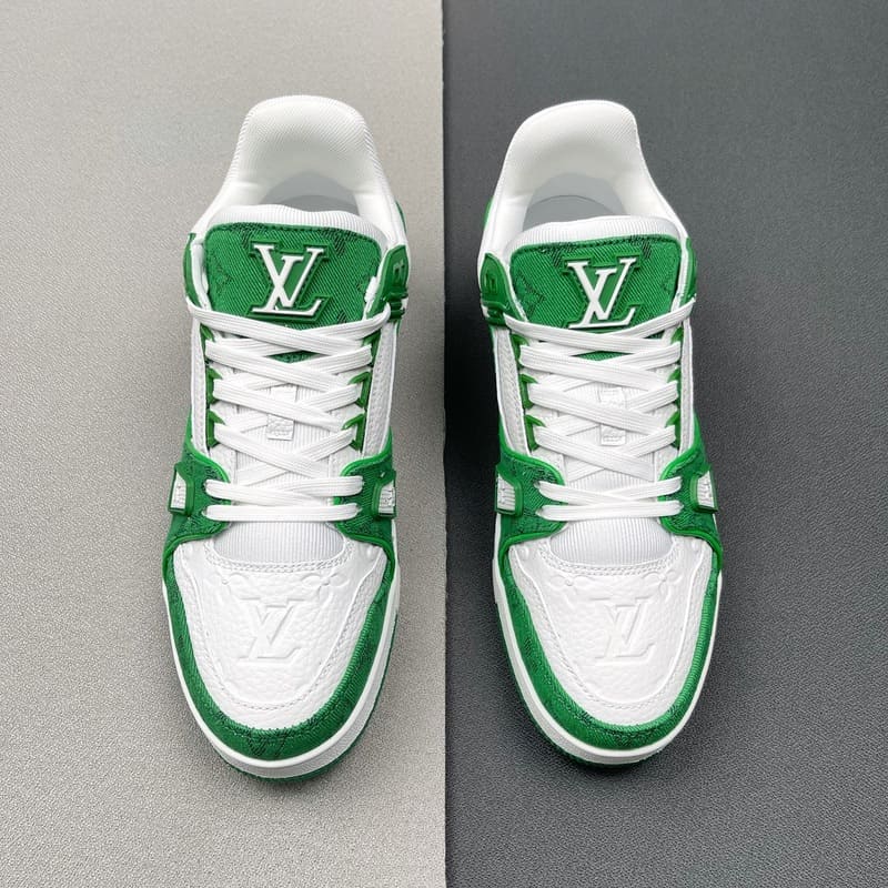 Louis Vuitton Trainer Green Monogram Denim White 