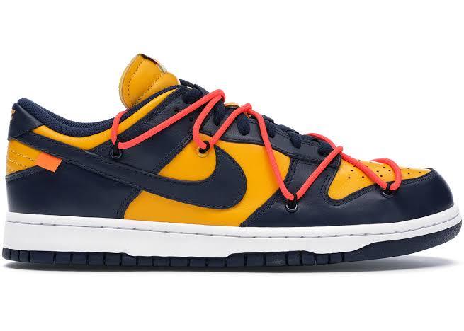 Nike Dunk Low Off White University Gold Mindnight Navy - ELEGANZ OUTLET