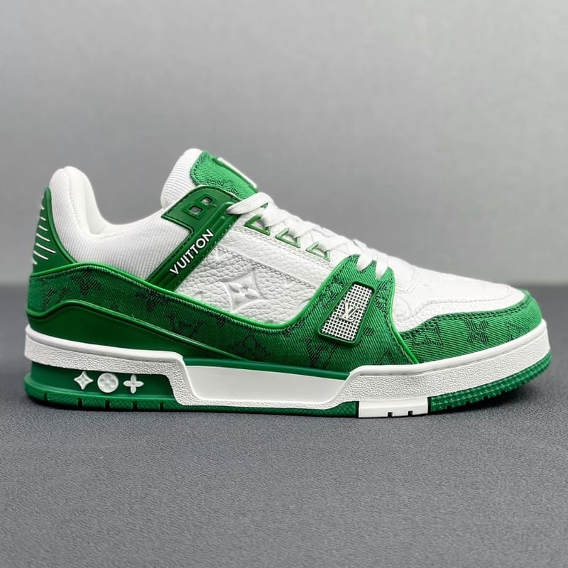 Louis Vuitton Trainer Green Monogram Denim White 