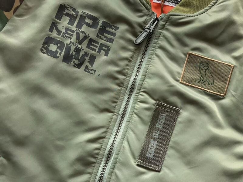 BAPE x OVO Loose Fit MA-1 Olive Drab Jacket 