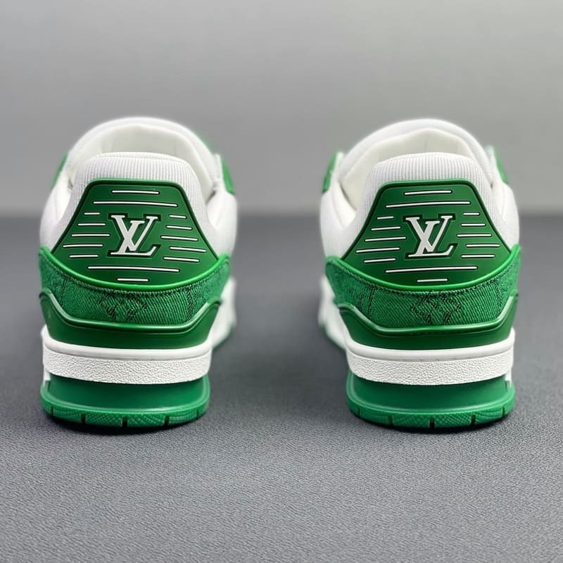 Louis Vuitton Trainer Green Monogram Denim White 