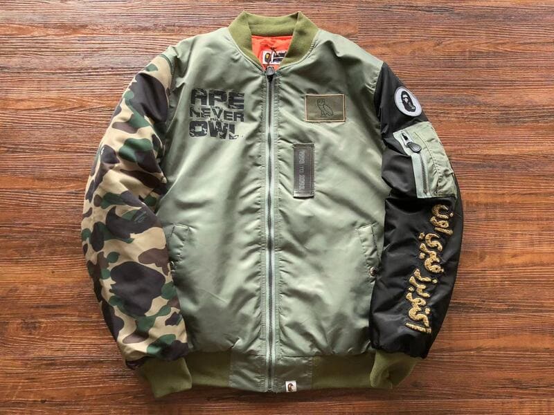 BAPE x OVO Loose Fit MA-1 Olive Drab Jacket 